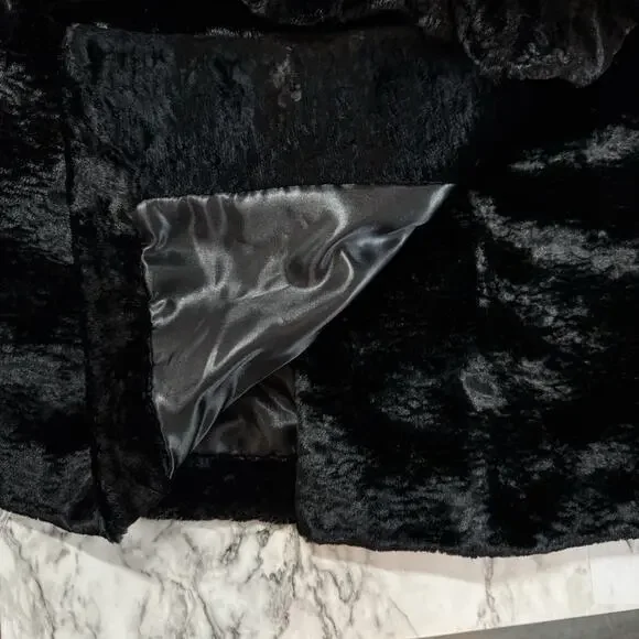 VTG Dasco Faux Fur Black Long Womens Size Large Mob Wife Glamour Silky Soft - Picture 8 of 8